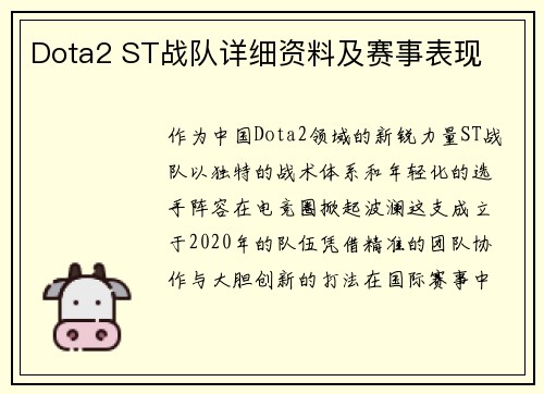 Dota2 ST战队详细资料及赛事表现